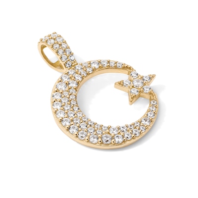 14K Gold Plated CZ Moon and Star Charm