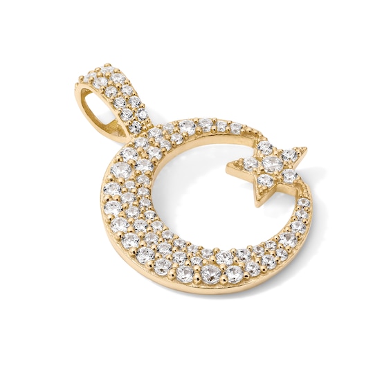 14K Gold Plated CZ Moon and Star Charm