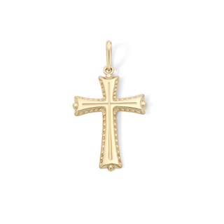 14K Gold Plated Diamond-Cut Edge Cross Necklace Charm