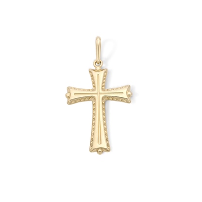 14K Gold Plated Diamond-Cut Edge Cross Necklace Charm