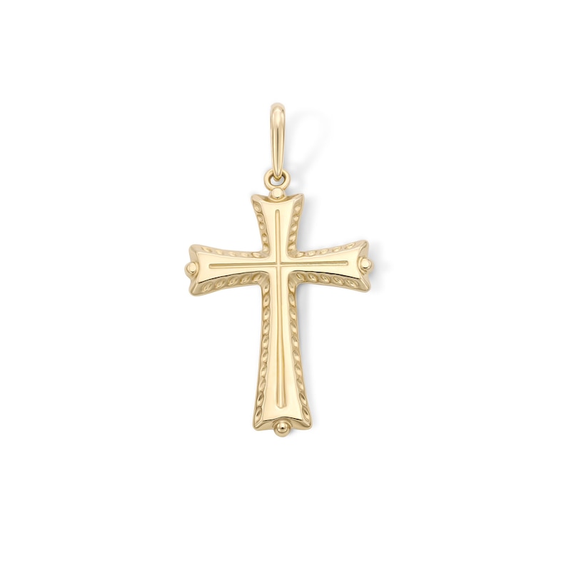 14K Gold Plated Diamond-Cut Edge Cross Necklace Charm