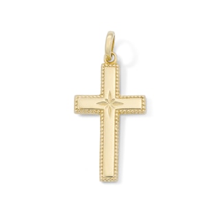 14K Yellow Gold Plated Mini Star Center Cross Charm