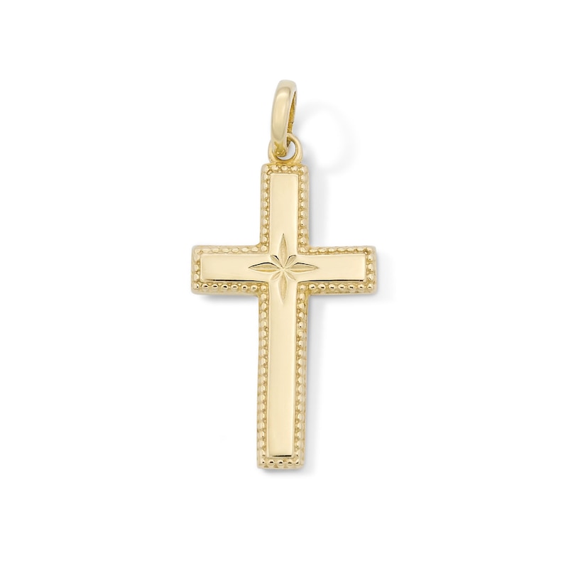 14K Yellow Gold Plated Mini Star Center Cross Charm