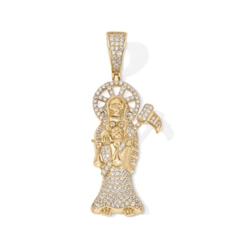 14K Gold Plated CZ Santa Muerte Necklace Charm