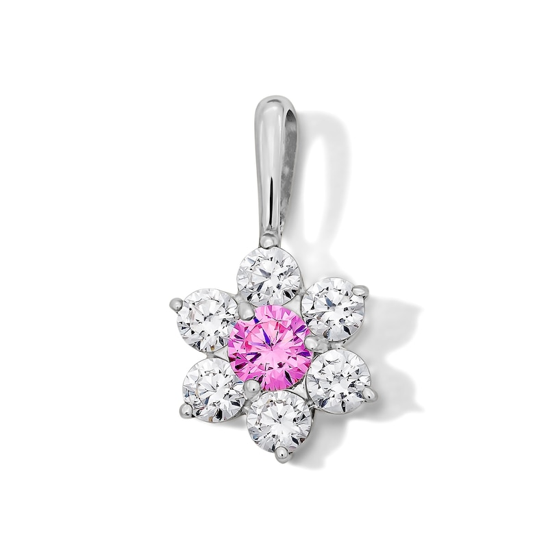 Main Image 1 of Sterling Silver Pink and White CZ Mini Flower Charm