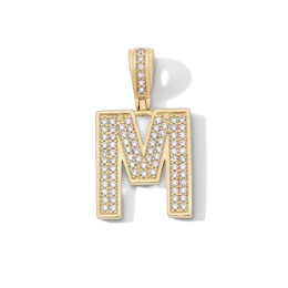 14K Gold Plated CZ Varsity Initial "M" Necklace Charm