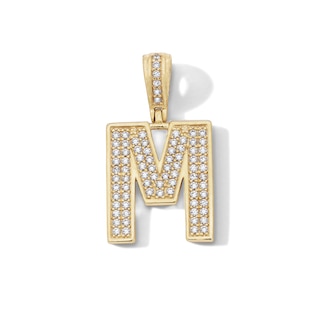14K Gold Plated CZ Varsity Initial "M" Necklace Charm