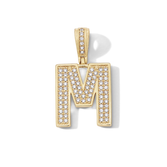 14K Gold Plated CZ Varsity Initial "M" Necklace Charm