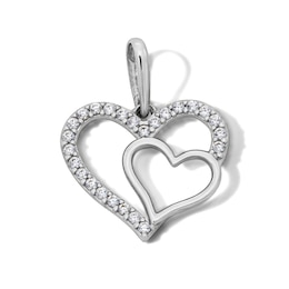 Sterling Silver CZ Double Open Heart Charm