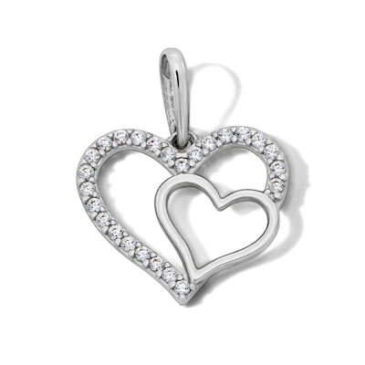 Sterling Silver CZ Double Open Heart Charm