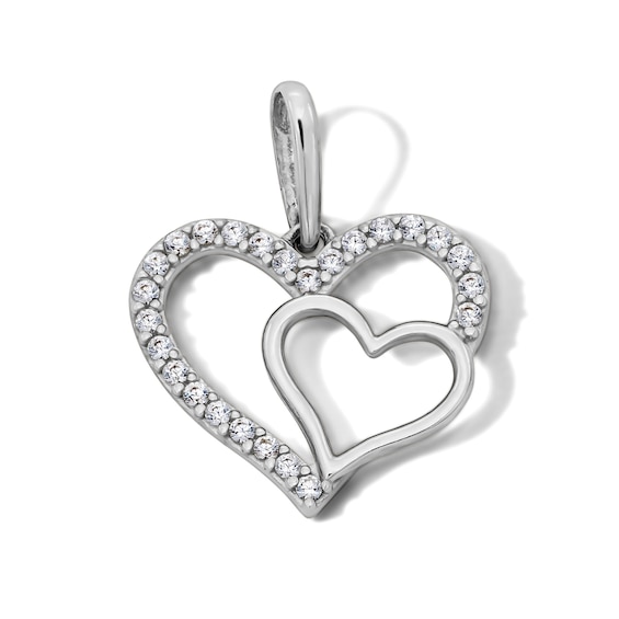 Sterling Silver CZ Double Open Heart Charm