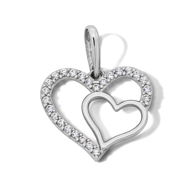 Main Image 1 of Sterling Silver CZ Double Open Heart Charm