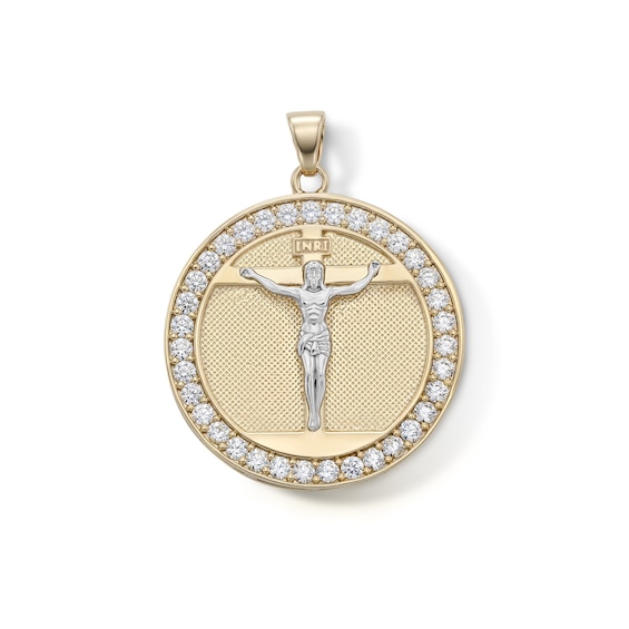 14K Gold Plated CZ Crucifix Medallion Charm