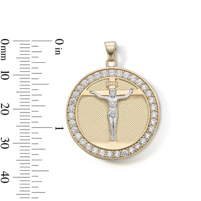 14K Gold Plated CZ Crucifix Medallion Charm