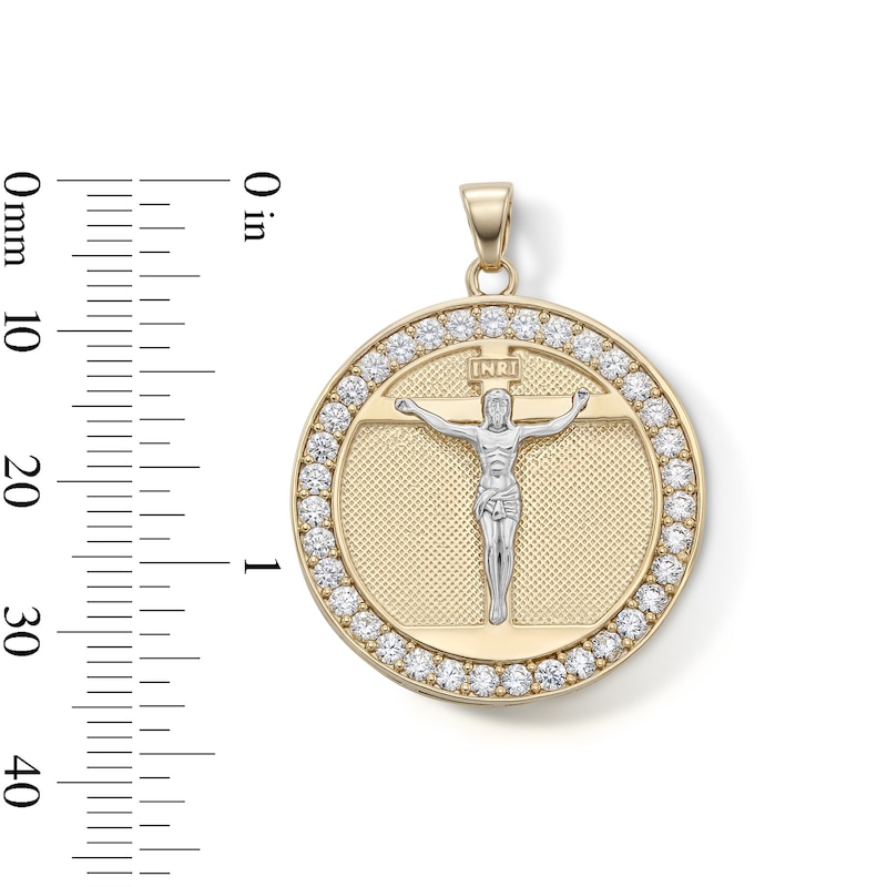 14K Gold Plated CZ Crucifix Medallion Charm