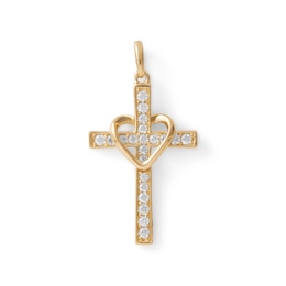 14K Gold Plated CZ Open Heart Cross Charm