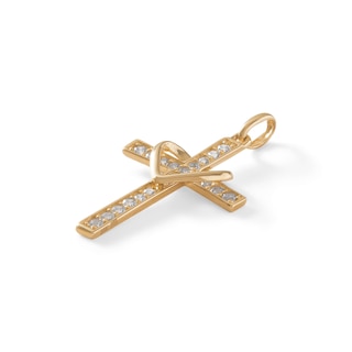 14K Gold Plated CZ Open Heart Cross Charm