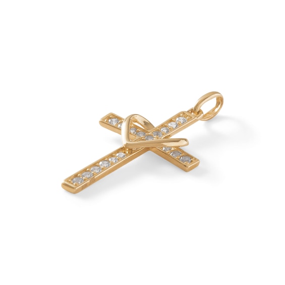 14K Gold Plated CZ Open Heart Cross Charm