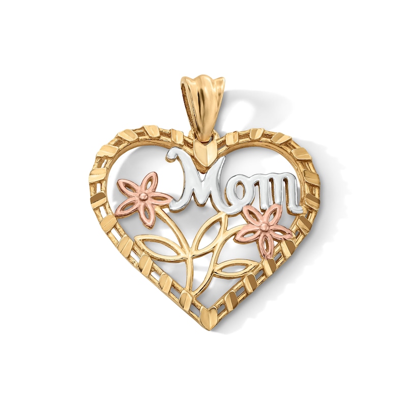 Main Image 1 of 14K Gold Plated Tri-Tone Mom Flower Heart Charm