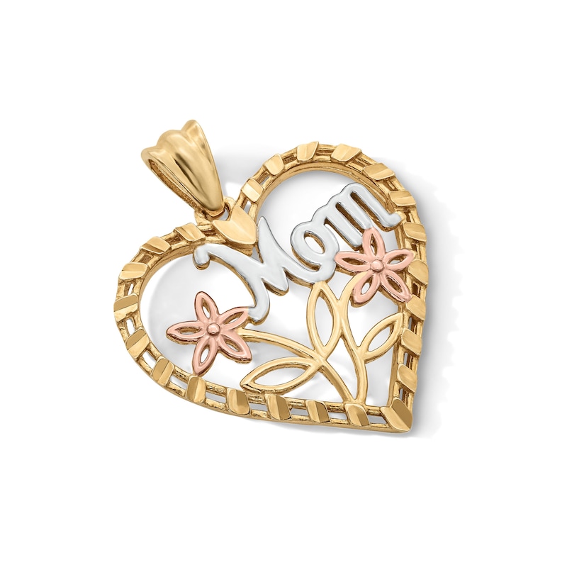 Main Image 2 of 14K Gold Plated Tri-Tone Mom Flower Heart Charm