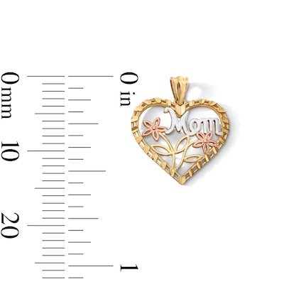 14K Gold Plated Tri-Tone Mom Flower Heart Charm