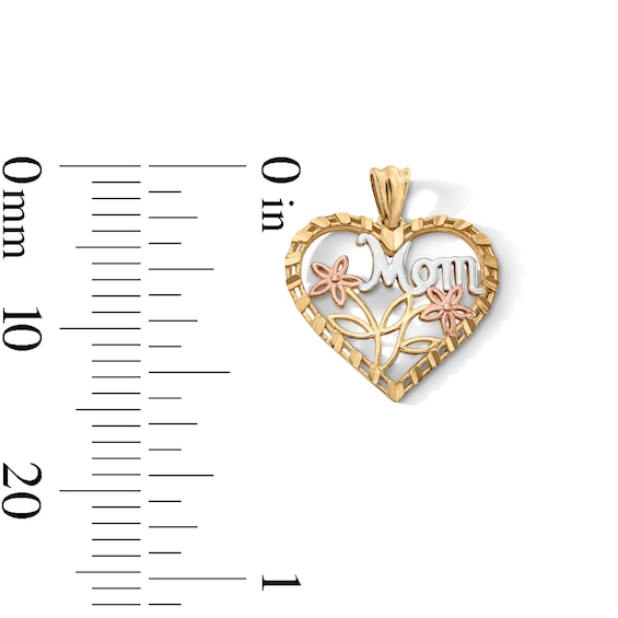 14K Gold Plated Tri-Tone Mom Flower Heart Charm
