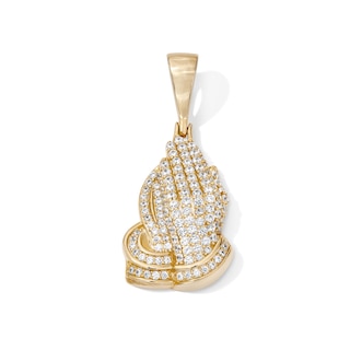 14K Gold Plated CZ Praying Hands Necklace Charm
