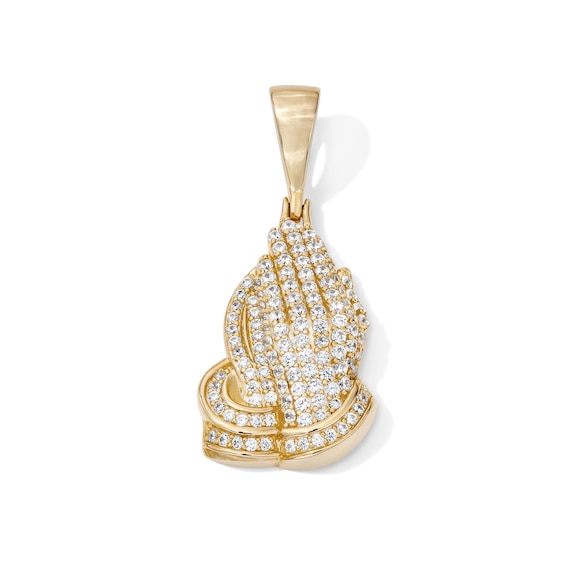 14K Gold Plated CZ Praying Hands Necklace Charm