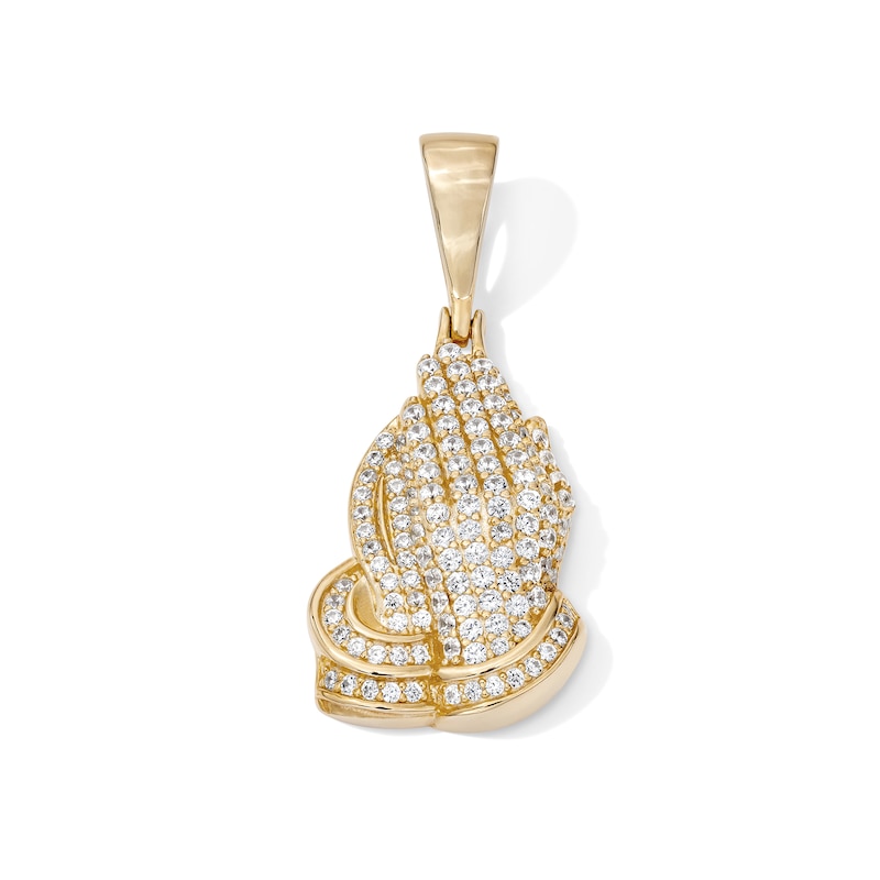 Main Image 1 of 14K Gold Plated CZ Praying Hands Necklace Charm