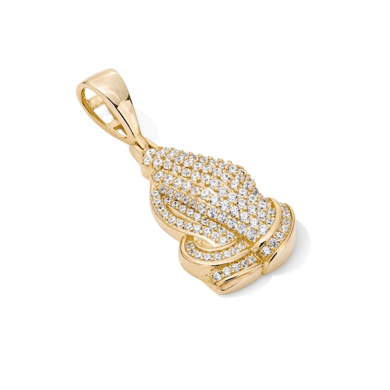 14K Gold Plated CZ Praying Hands Necklace Charm
