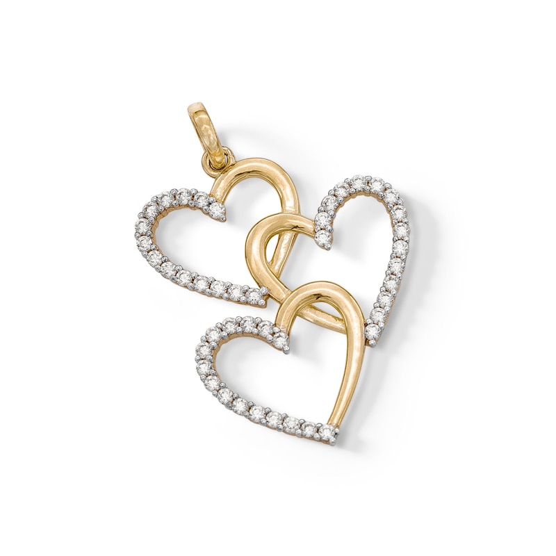 14K Gold Plated CZ Open Heart Trio Necklace Charm