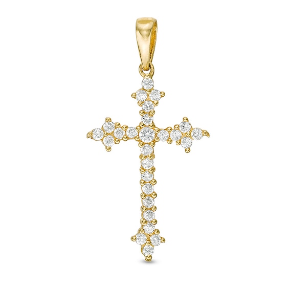 14K Gold Plated CZ Gothic-Style Cross Necklace Charm