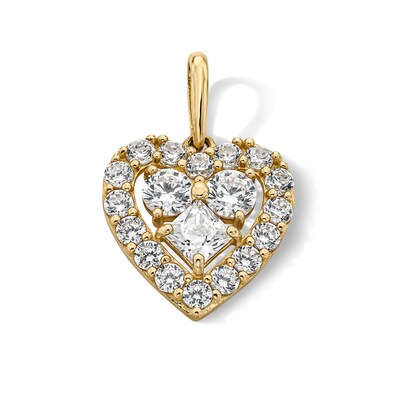 14K Gold Plated Multi CZ Heart Charm