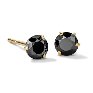 14K Gold Plated 4mm Black CZ Round Solitaire Studs