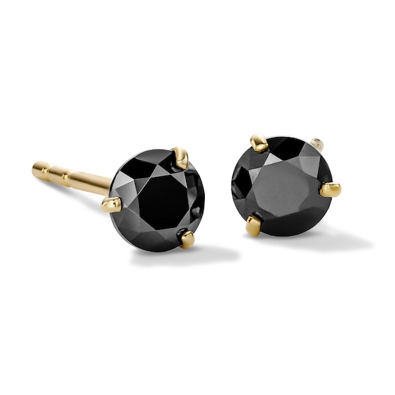14K Gold Plated 4mm Black CZ Round Solitaire Studs