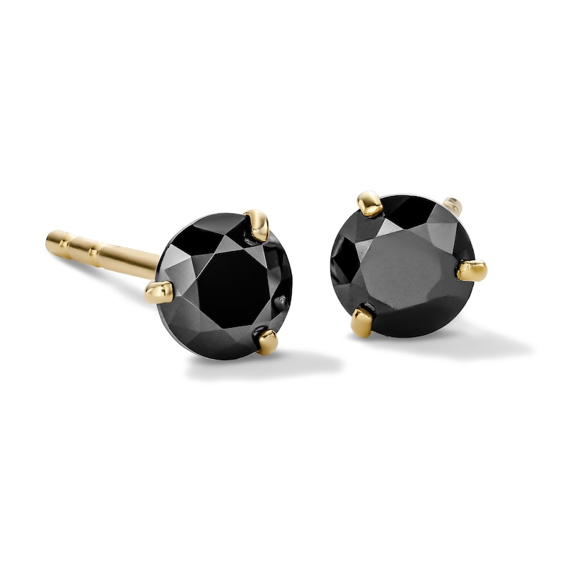 Main Image 1 of 14K Gold Plated 4mm Black CZ Round Solitaire Studs
