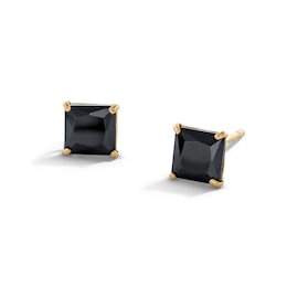 14K Gold Plated Black Princess-Cut CZ 7mm Studs