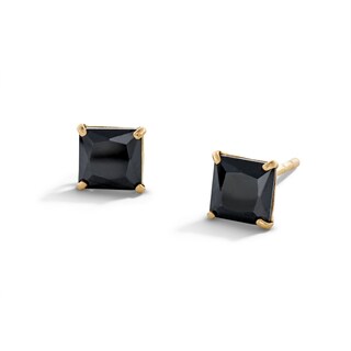 14K Gold Plated Black Princess-Cut CZ 7mm Studs