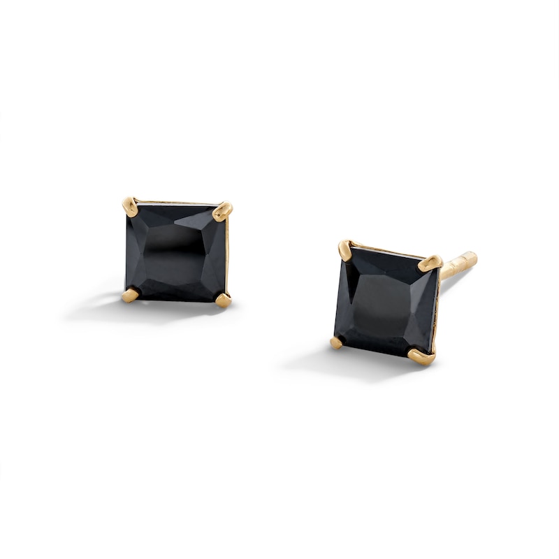 Main Image 1 of 14K Gold Plated Black Princess-Cut CZ 7mm Studs