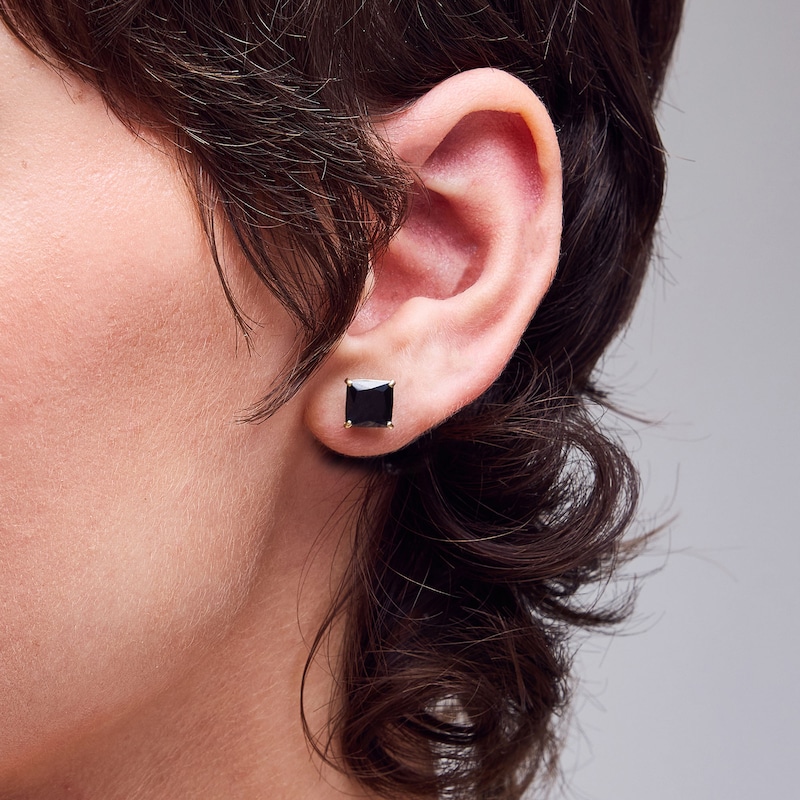 Main Image 2 of 14K Gold Plated Black Princess-Cut CZ 7mm Studs