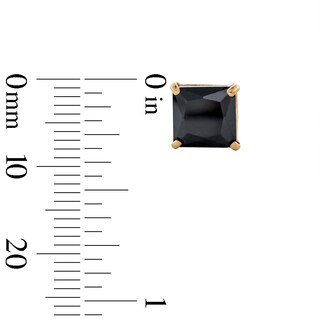 14K Gold Plated Black Princess-Cut CZ 7mm Studs