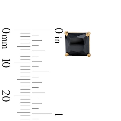 14K Gold Plated Black Princess-Cut CZ 7mm Studs