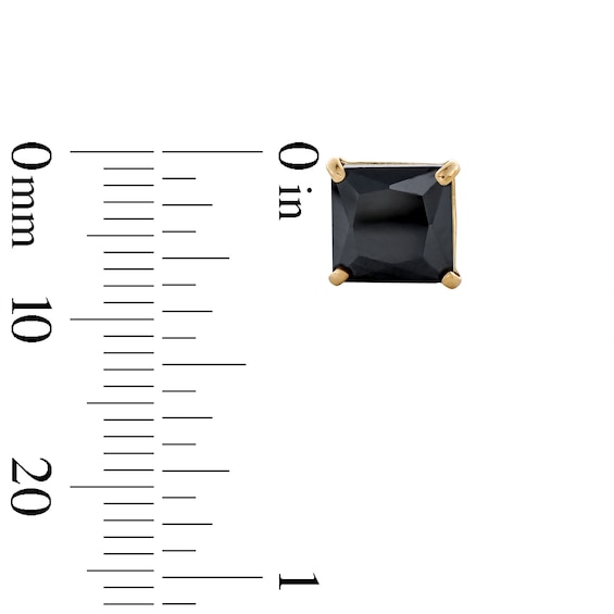 14K Gold Plated Black Princess-Cut CZ 7mm Studs