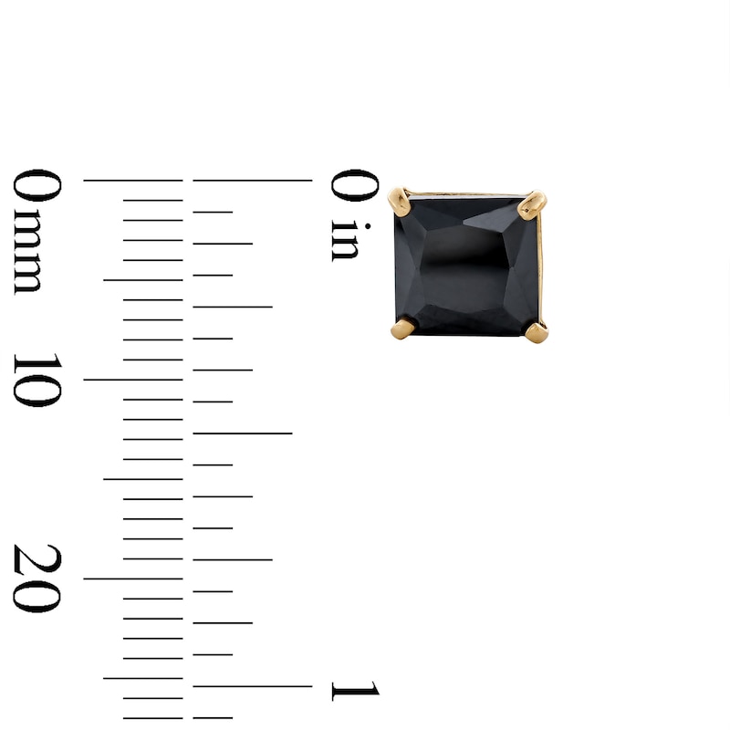Main Image 3 of 14K Gold Plated Black Princess-Cut CZ 7mm Studs