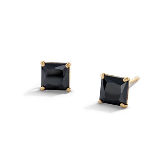14K Gold Plated 5mm Black CZ Square Solitaire Stud