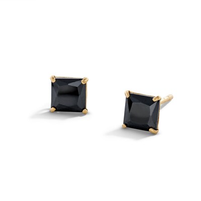 14K Gold Plated 5mm Black CZ Square Solitaire Stud