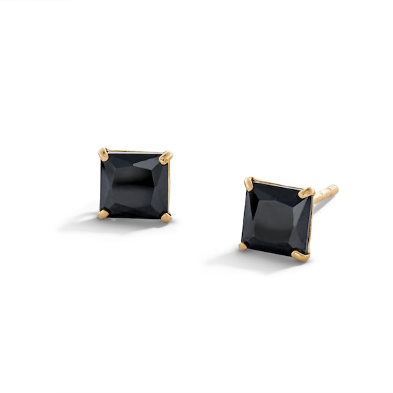 14K Gold Plated 5mm Black CZ Square Solitaire Stud