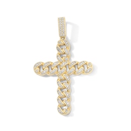14K Gold Plated CZ Curb Cross Necklace Charm