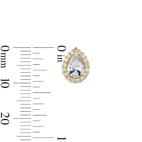 14K Gold Plated CZ Pear Halo Studs