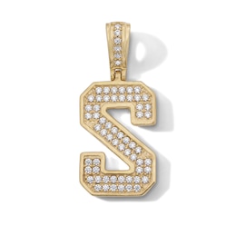 14K Gold Plated CZ Varsity Initial "S" Necklace Charm